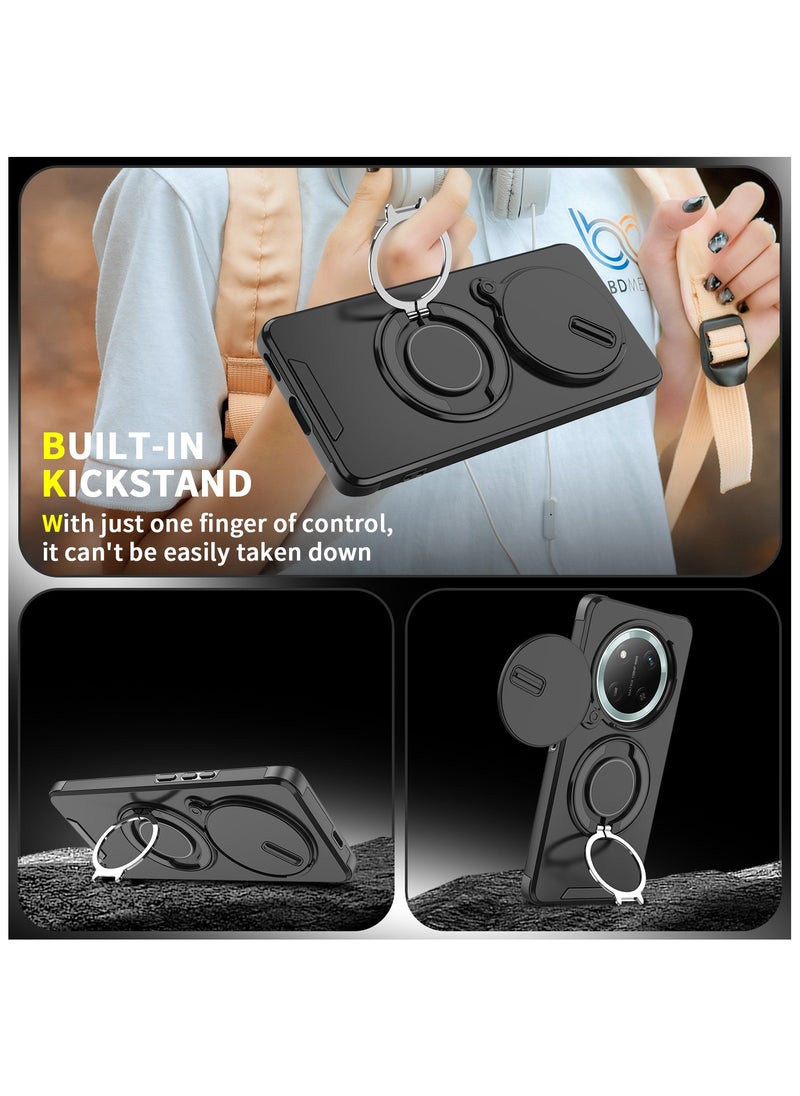 Youque Honor X9c 5G Case, Heavy Duty Shockproof Protection Case with Finger Ring Phone Holder and Camera Lens Protector Slide Window, Phone Protect Case Cover for Honor X9c 5G Black  - Image 3