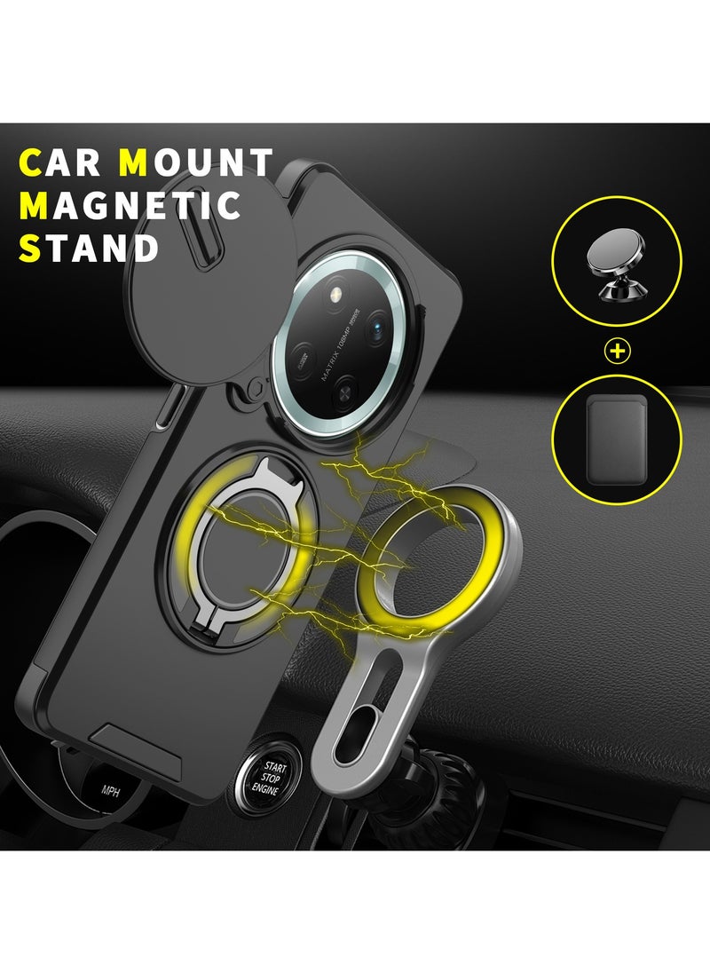 Youque Honor X9c 5G Case, Heavy Duty Shockproof Protection Case with Finger Ring Phone Holder and Camera Lens Protector Slide Window, Phone Protect Case Cover for Honor X9c 5G Black  - Image 4