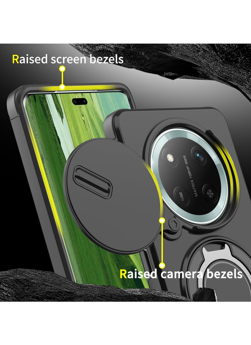 Youque Honor X9c 5G Case, Heavy Duty Shockproof Protection Case with Finger Ring Phone Holder and Camera Lens Protector Slide Window, Phone Protect Case Cover for Honor X9c 5G Black  - Image 5