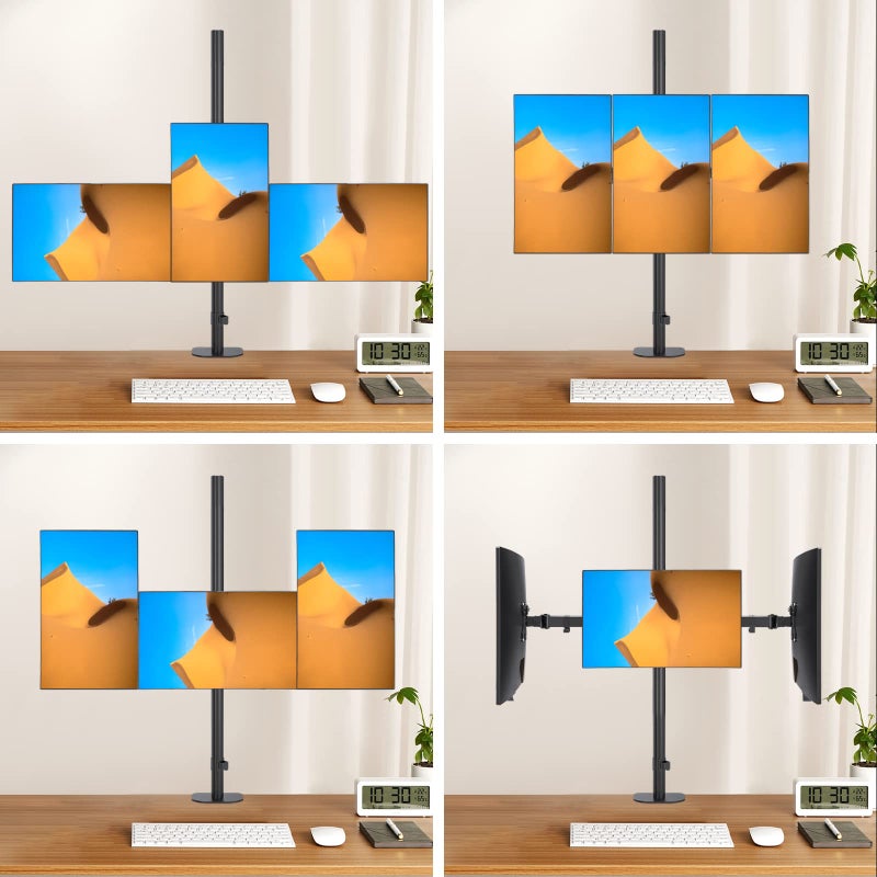 Pholiten Triple Monitor Stand,13 to 27 inch LCD Monitor Desk Mount,Extra Tall 31.5 inch Pole Heavy Duty Fully Adjustable Stand Mount - Image 4