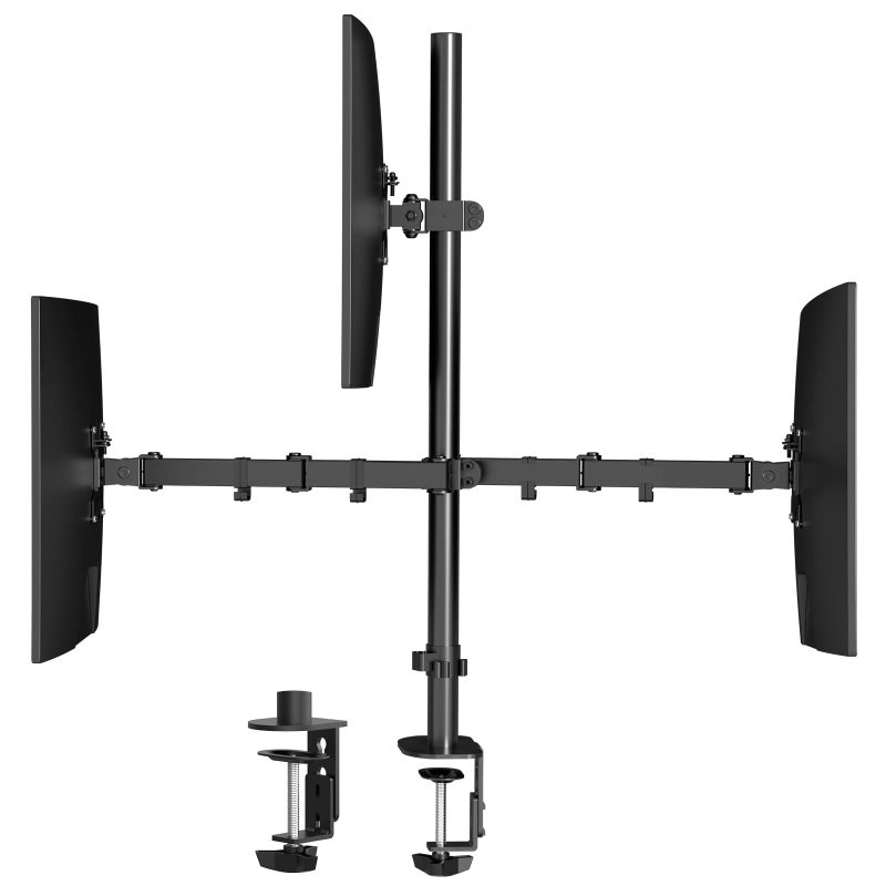 Pholiten Triple Monitor Stand,13 to 27 inch LCD Monitor Desk Mount,Extra Tall 31.5 inch Pole Heavy Duty Fully Adjustable Stand Mount - Image 1