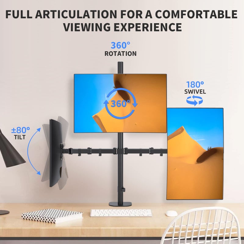 Pholiten Triple Monitor Stand,13 to 27 inch LCD Monitor Desk Mount,Extra Tall 31.5 inch Pole Heavy Duty Fully Adjustable Stand Mount - Image 2