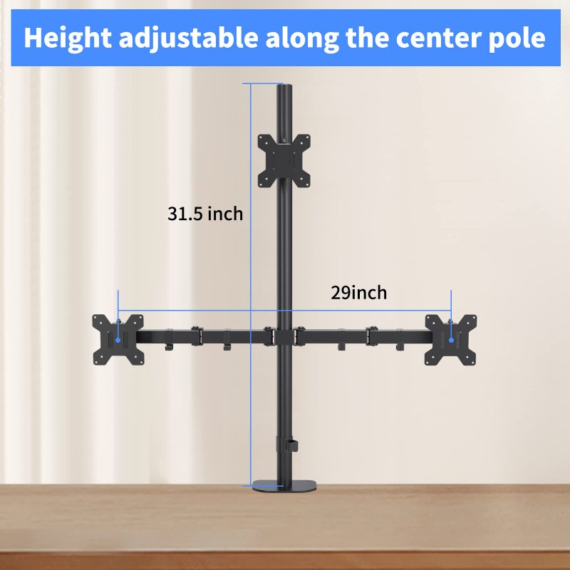 Pholiten Triple Monitor Stand,13 to 27 inch LCD Monitor Desk Mount,Extra Tall 31.5 inch Pole Heavy Duty Fully Adjustable Stand Mount - Image 5