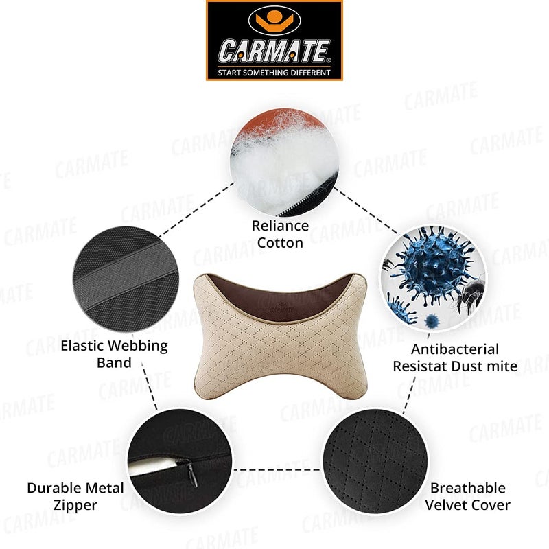 CARMATE CARMATE Sporty Car Seat Neck Rest Cushion Pillow - Set of 2 (Camal-Brown) - Image 4