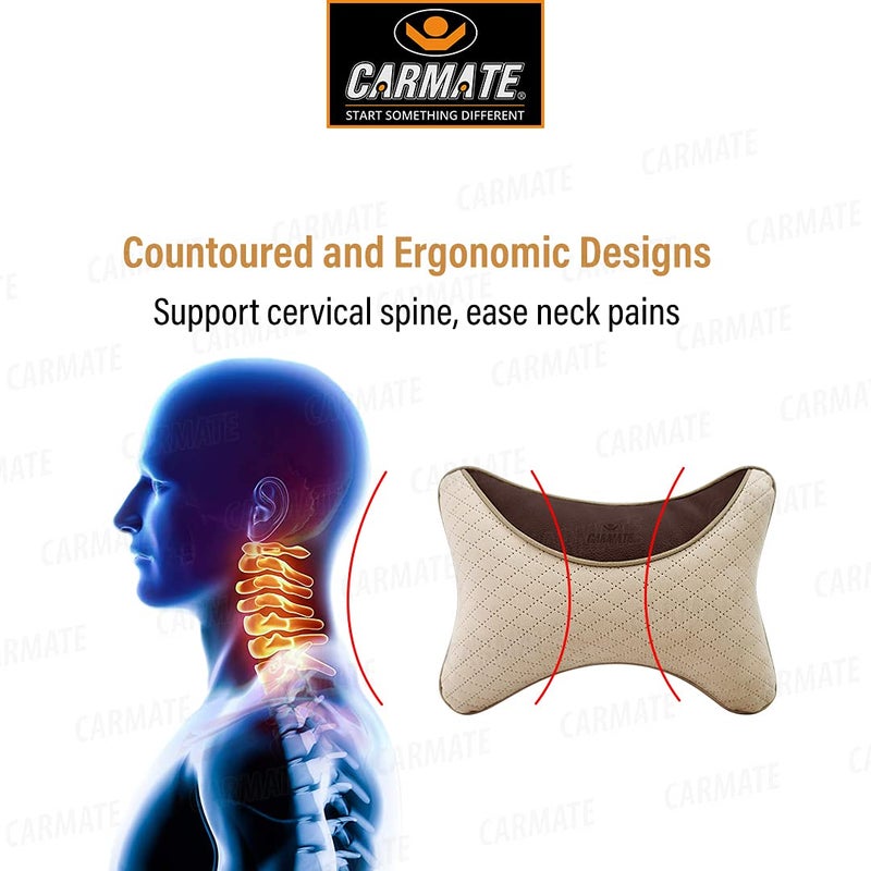 CARMATE CARMATE Sporty Car Seat Neck Rest Cushion Pillow - Set of 2 (Camal-Brown) - Image 3