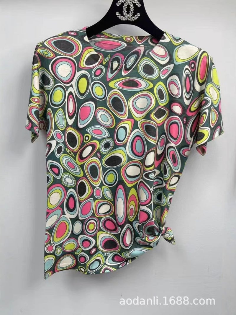 New Women'S Short Sleeve Summer All-Body Printed Baby Cotton Fashion Casual All-Match Elegant Loose Round Neck Breathable T - Image 4
