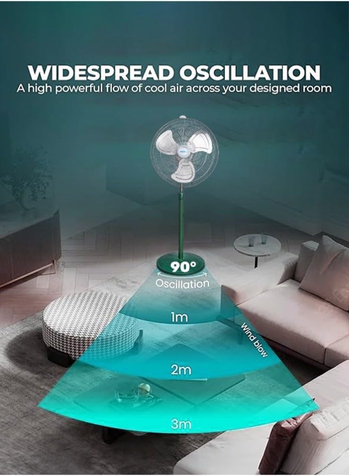 مروحة قاعدة صناعية ثقيلة 18" (45.72سم) – 95W قوة عالية، 3 إعدادات سرعة، مروحة قاعدة بشفرات معدنية - Image 3