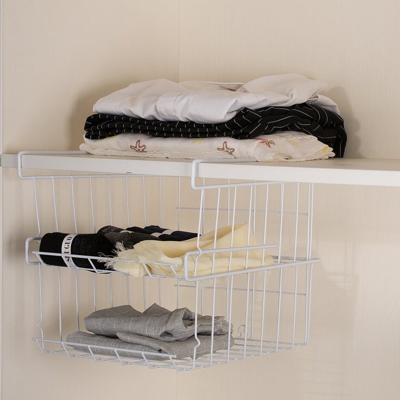 Lonians 2-Pack Under Shelf Hanging Storage Baskets - Metal Wire Rack Organizer for Kitchen, Pantry, Cabinet, Bathroom, Desk - Space Saving Shelf Extender (White, Large) - Image 4