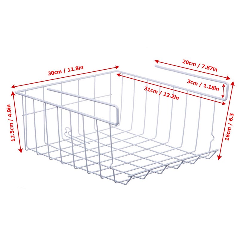 Lonians 2-Pack Under Shelf Hanging Storage Baskets - Metal Wire Rack Organizer for Kitchen, Pantry, Cabinet, Bathroom, Desk - Space Saving Shelf Extender (White, Large) - Image 2