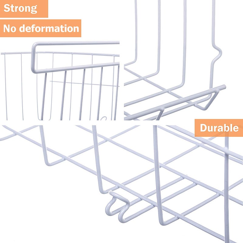 Lonians 2-Pack Under Shelf Hanging Storage Baskets - Metal Wire Rack Organizer for Kitchen, Pantry, Cabinet, Bathroom, Desk - Space Saving Shelf Extender (White, Large) - Image 3