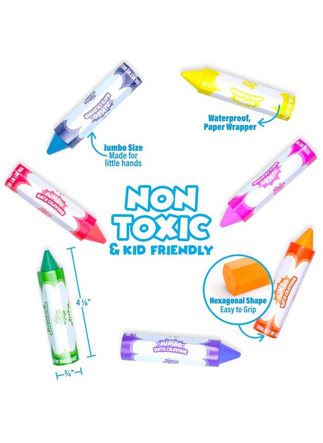 Tub Works - Tub Works® Smooth™ Jumbo Bath Crayons Bath Toy | Nontoxic, Washable Bath Crayons for Toddlers & Kids | Unique Formula Draws Smoothly & Vividly on Wet & Dry Tub Walls | Large, Easy-Grip Bathtub Crayons - Image 1