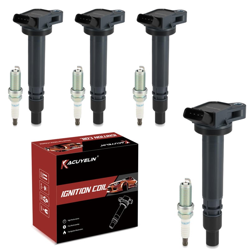 KacuYelin UF487 Ignition Coil Pack and Iridium Spark Plugs Set of 4 Compatible with 2009 2010 2011 2012 2013 2014 2015 2016 2017 Toyota RAV4 Camry 2.5L Highlander Venza Lexus ES300h 2.5 L 2.7L L4 UF507 - Image 1