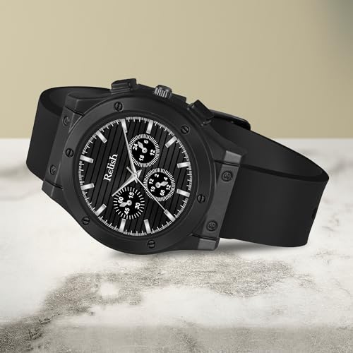 Relish RS3 Pro Antique Softest Silicone Strap Analog Watch for Men & Boys - Vintage Brass Dial, Quartz Movement, 48mm Case, Black Band - Image 4