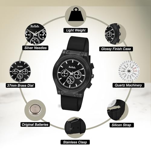 Relish RS3 Pro Antique Softest Silicone Strap Analog Watch for Men & Boys - Vintage Brass Dial, Quartz Movement, 48mm Case, Black Band - Image 3