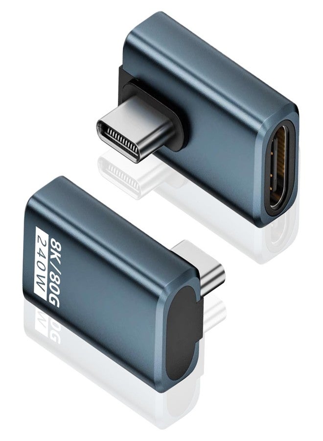 Poyiccot 2-Pack Right Angle USB C Adapter, 80Gbps/240W PD/8K@60Hz, Right Angle 90 Degree USB C Adapter, Type C Extender Support Thunderbolt 5/4 for iPhone 15, MacBook, Steam Deck, Switch - Image 1