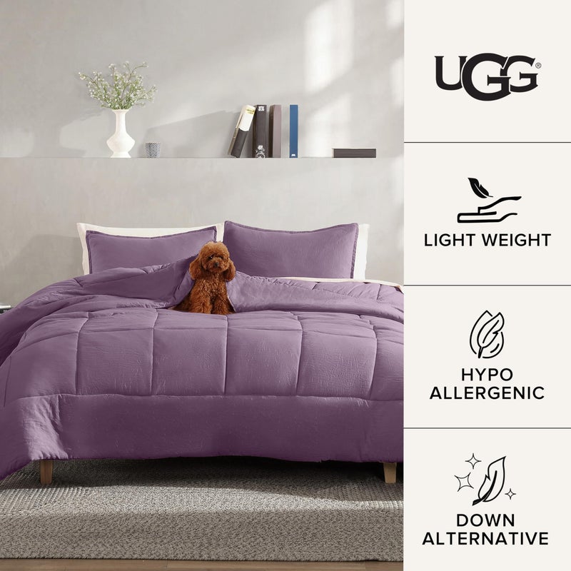 UGG Leonora Comforter Set with 2 Pillow Shams Lightweight Down Alternative Blanket Reversible Cozy Warm All Season Washable and Hypoallergenic Bedding Set, King, Purple Shadow - Image 4