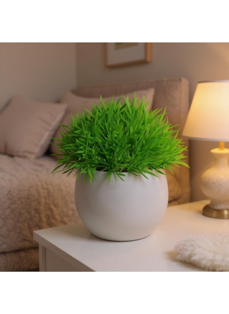 YASMINARA 2 Pack Mini Artificial Plants in Pot,Small Artificial Lush Green Grass,Faux Botanical Decor for Indoor Home Office Desktop Bookshelf Greenery Decoration-Green  - Image 4