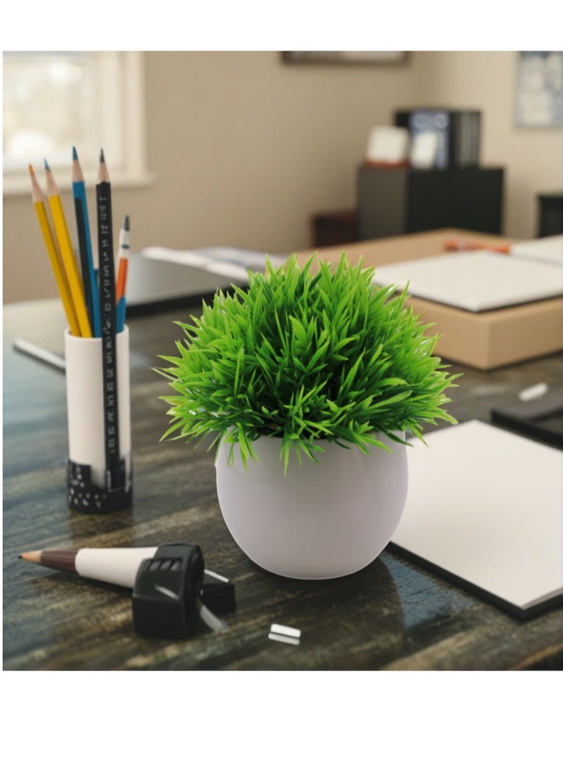 YASMINARA 2 Pack Mini Artificial Plants in Pot,Small Artificial Lush Green Grass,Faux Botanical Decor for Indoor Home Office Desktop Bookshelf Greenery Decoration-Green  - Image 1