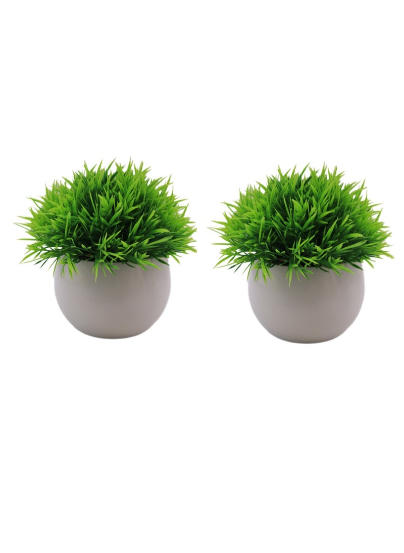 YASMINARA 2 Pack Mini Artificial Plants in Pot,Small Artificial Lush Green Grass,Faux Botanical Decor for Indoor Home Office Desktop Bookshelf Greenery Decoration-Green  - Image 3