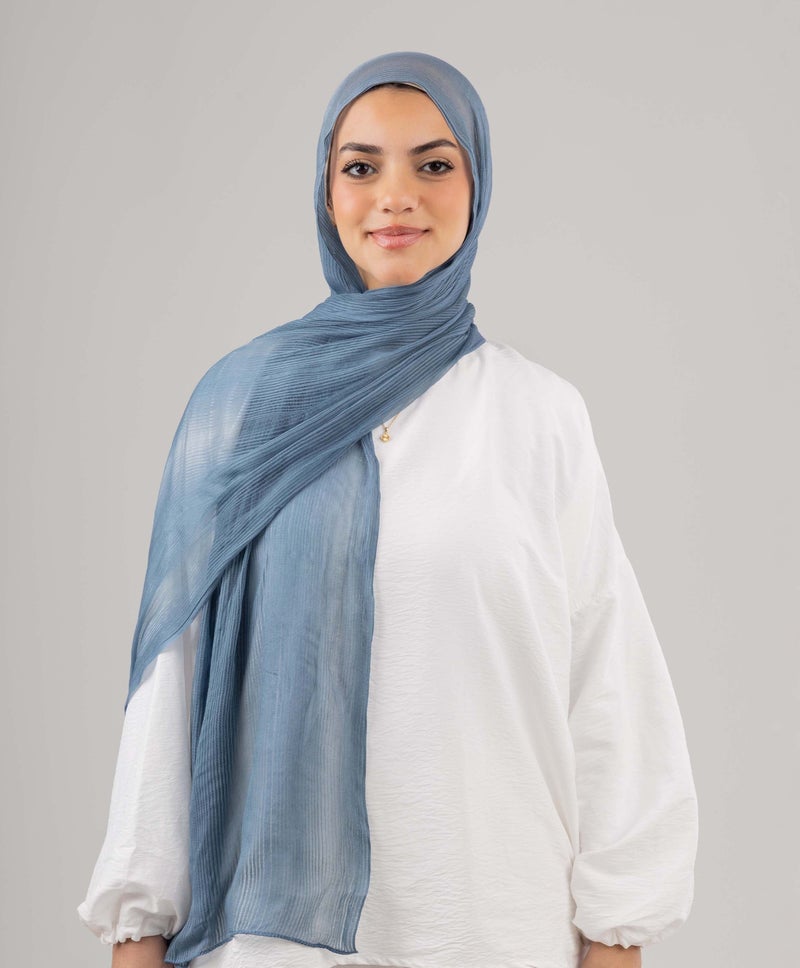 Luminous Steel Blue Silk Scarf