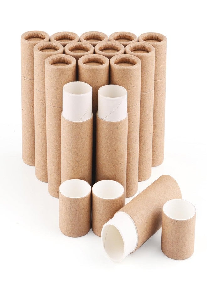 DMuuuDM 15 Pcs 0.3 oz Paperboard Lip Balm Tubes,Empty Kraft Paper Chapstick Tube Holder,Push-Up Style Biodegradable Solid Lip Gloss Container for DIY Homemade Balm,Natural Packaging Container - Brown - Image 1