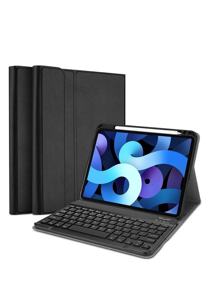 بوينوس حافظة لوحة المفاتيح لجهاز iPad Air 5 الجديد 10.9 بوصة 2022 ، غطاء ذكي خفيف الوزن بغطاء ذكي مع لوحة مفاتيح لاسلكية قابلة للفصل مغناطيسيًا [تدعم شحن القلم 2] - أسود - Image 1