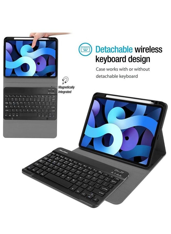 بوينوس حافظة لوحة المفاتيح لجهاز iPad Air 5 الجديد 10.9 بوصة 2022 ، غطاء ذكي خفيف الوزن بغطاء ذكي مع لوحة مفاتيح لاسلكية قابلة للفصل مغناطيسيًا [تدعم شحن القلم 2] - أسود - Image 3