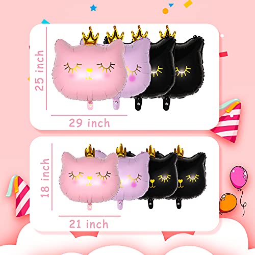 Zomiboo 8 Pieces Crown Cat Foil Balloons Cute Kitty Cat Kitten Birthday Balloons Animal Themed Party Supplies Pink Black Small Size Cute Style - Image 5