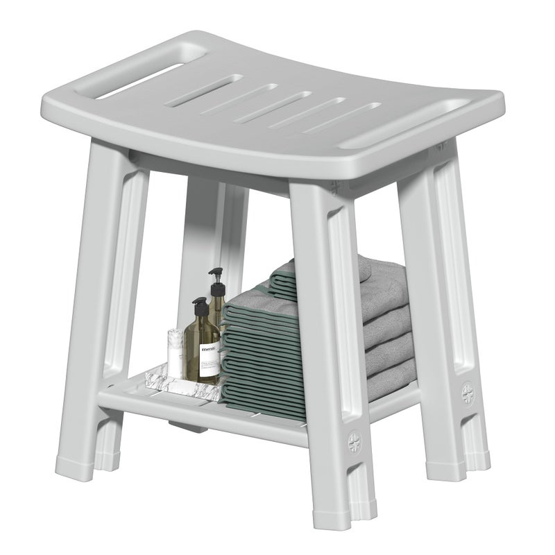 Lnmuzm Shower Chair for Inside Shower, 400 lbs Shower Stool with Anti-Slip Foot Covers, HDPE Shower Seat for Bathroom, Bench Bath Chair for Adults, Elderly and Disabled, Light Gray - Image 1