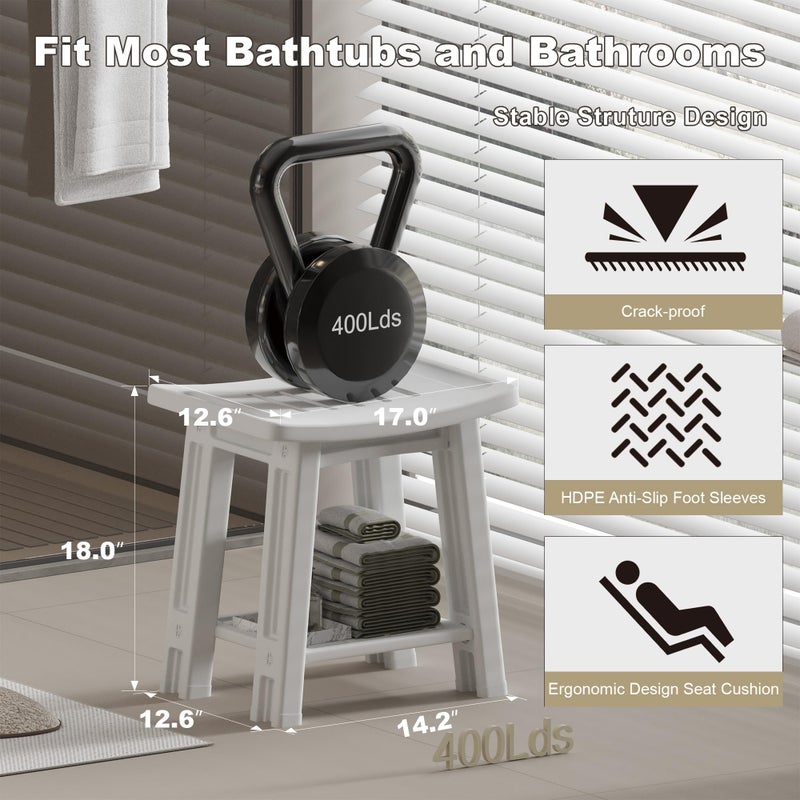 Lnmuzm Shower Chair for Inside Shower, 400 lbs Shower Stool with Anti-Slip Foot Covers, HDPE Shower Seat for Bathroom, Bench Bath Chair for Adults, Elderly and Disabled, Light Gray - Image 5