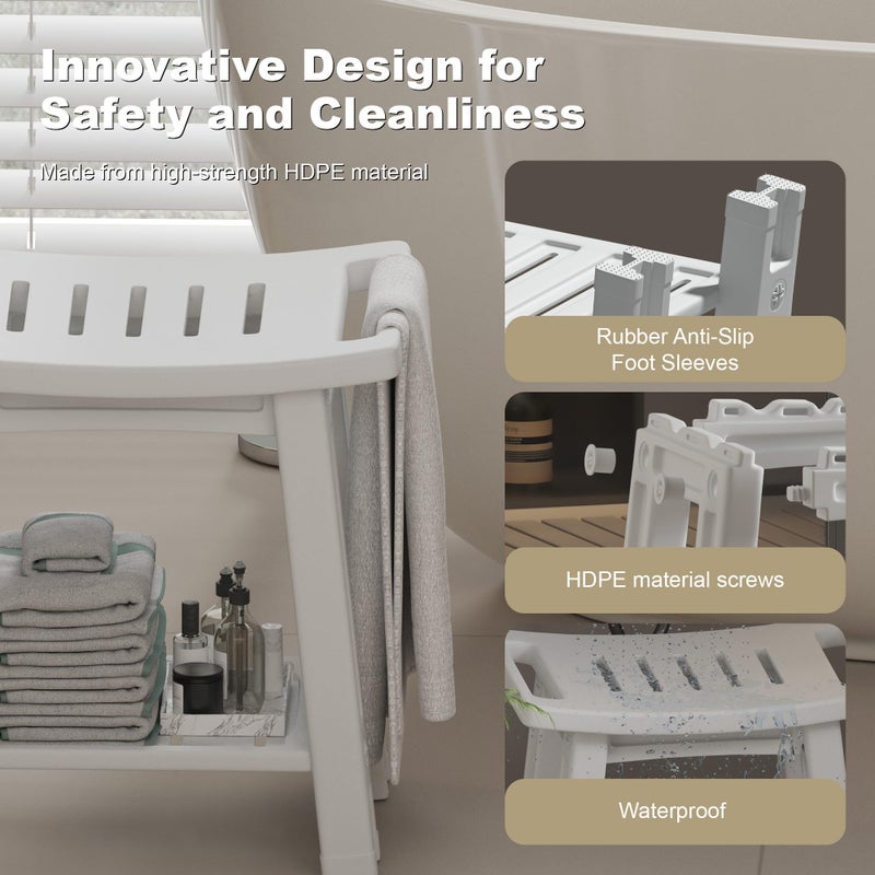 Lnmuzm Shower Chair for Inside Shower, 400 lbs Shower Stool with Anti-Slip Foot Covers, HDPE Shower Seat for Bathroom, Bench Bath Chair for Adults, Elderly and Disabled, Light Gray - Image 2
