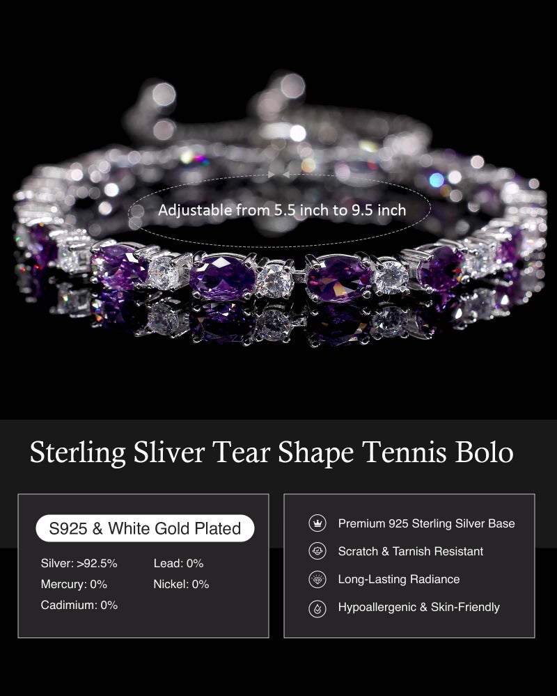 FANCIME Sterling Silver Created Amethyst Tennis Bracelet February Birthstone Bolo Tennis Bracelets for Women Fine Jewelry Birthday Gifts for Women Mom - Image 3