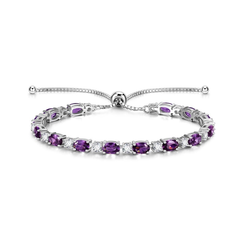 FANCIME Sterling Silver Created Amethyst Tennis Bracelet February Birthstone Bolo Tennis Bracelets for Women Fine Jewelry Birthday Gifts for Women Mom - Image 1