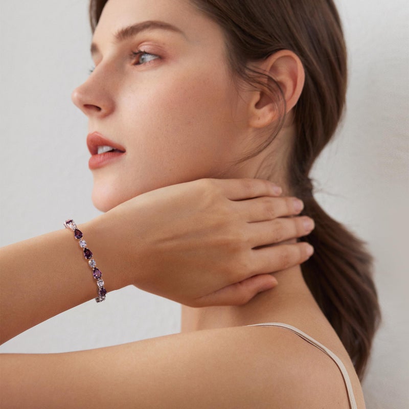 FANCIME Sterling Silver Created Amethyst Tennis Bracelet February Birthstone Bolo Tennis Bracelets for Women Fine Jewelry Birthday Gifts for Women Mom - Image 4