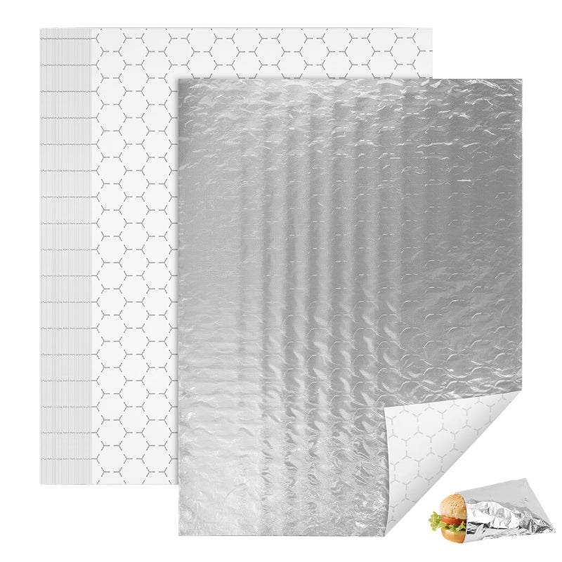 EcoDispose Pre-Cut Insulated Foil Sandwich Wrap Sheets Grease-Resistant for Hot Food (10-1/2" x 14",100 PCS) - Image 1