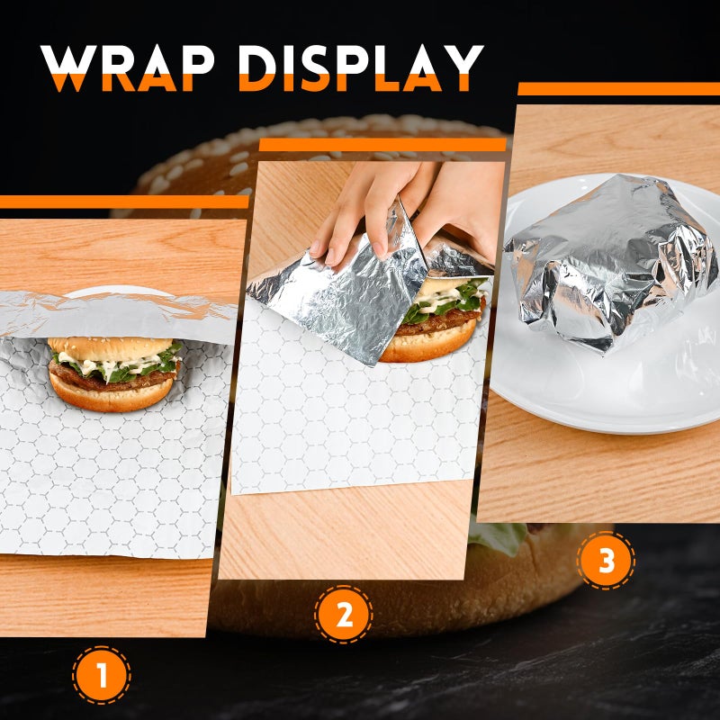 EcoDispose Pre-Cut Insulated Foil Sandwich Wrap Sheets Grease-Resistant for Hot Food (10-1/2" x 14",100 PCS) - Image 4