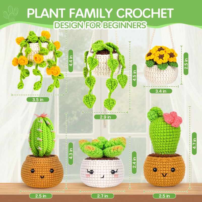 Crochetta Crochet Kit for Beginners, Crochet Starter Kits for Adults, Amigurumi Craft Knitting Crocheting Kits with Step-by-Step Video Tutorials, 6 Pc Hanging Potted Plants Family(40%+ Yarn - Image 2