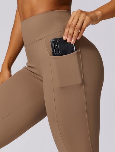 AGYMNX Workout Sets for Women 2 Piece Outfits Seamless High Waist Leggings Yoga Long Sleeve Crop Tops Athletic Gym Sets Brown S - Image 3