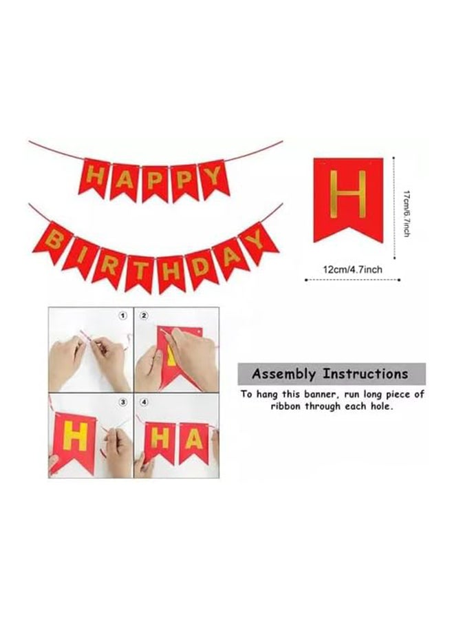 Goldedge Banner Happy Birthday 13 Piece Bunting Home, Party Hall and Backyard Red Color Decoration Birthday Signs Party Supplies  - Image 3