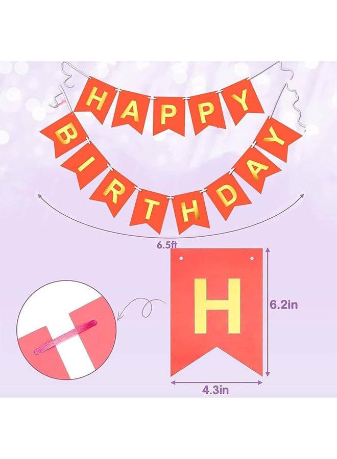 Goldedge Banner Happy Birthday 13 Piece Bunting Home, Party Hall and Backyard Red Color Decoration Birthday Signs Party Supplies  - Image 2