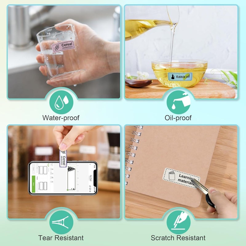 نيكو شريط صنع ملصقات P21 أصلي، ورق طباعة ملصقات مُعدّل، 14×40 مم (0.55×1.57 بوصة)، بديل شريط ملصقات مكتبي مغلف قياسي، متعدد الاستخدامات للمنزل والمكتب، 180 ملصقًا/لفة، شفاف - Image 4