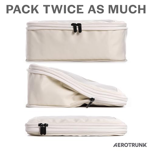 Aerotrunk أكياس تعبئة ضغط أيروترونك للسفر - حقائب تنظيم الأمتعة - أكياس تعبئة بسحاب مزدوج للحقائب (عبوة 2، بيج) - Image 2