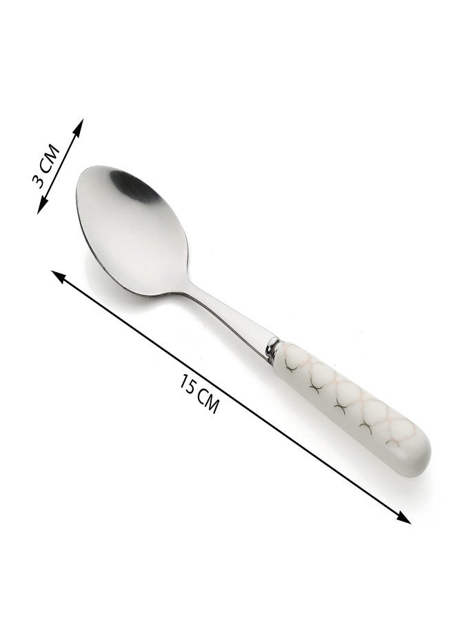 MGeezz Stainless Steel Spoons Set for Home Kitchen & Restaurant Cutlery Dinner Table Bouillon Spoon Oval Edge with Ceramic Handle Tableware Serving Spoons (Small Spoon, 12) - Image 2