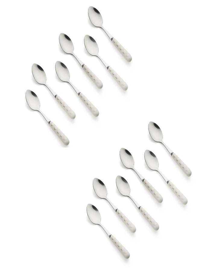 MGeezz Stainless Steel Spoons Set for Home Kitchen & Restaurant Cutlery Dinner Table Bouillon Spoon Oval Edge with Ceramic Handle Tableware Serving Spoons (Small Spoon, 12) - Image 1