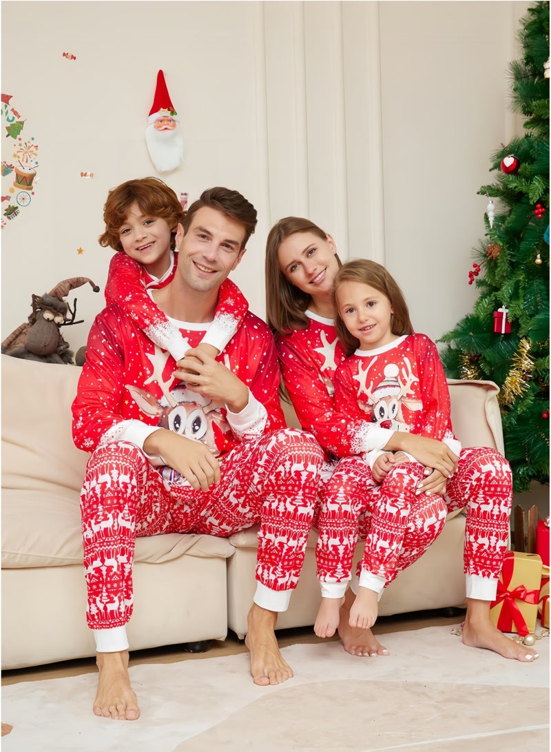 جيجيرو طقم بيجامات عيد الميلاد للعائلة، بيجامات عيد الميلاد بطبعة الأيل، ملابس نوم شتوية برقبة دائرية (رجال) - Image 1