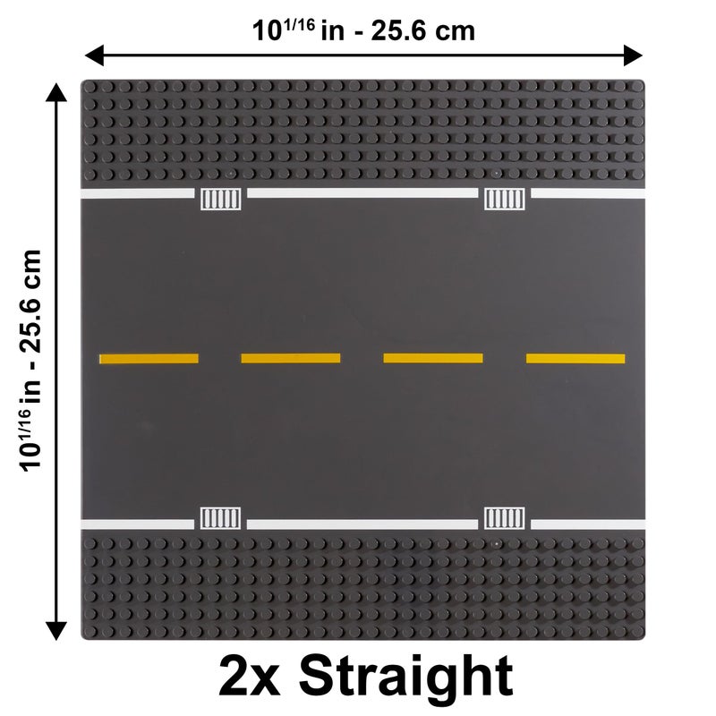 Apostrophe Games Road Baseplate – Premium Building Blocks Base Plates Compatible with All Major Brands – 6pcs Baseplate Gray with Road Design – Straight, Curve, Crossroad, T-Junction - Image 4