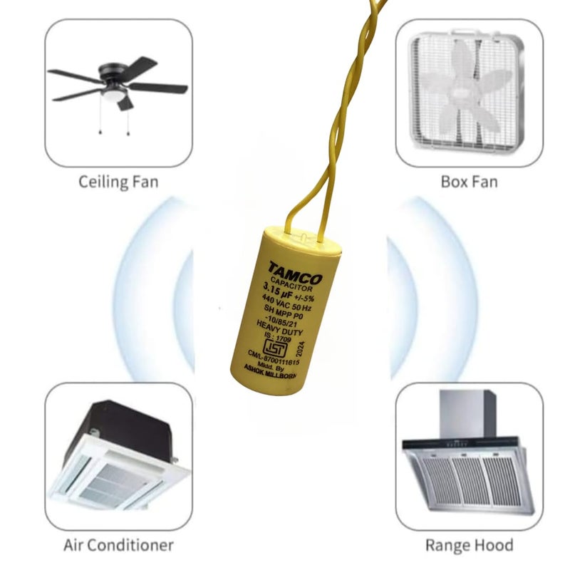 Tamco 315 MFD 440V capacitor for ceiling fan and Mini Cooler Motor pack of 2  - Image 3