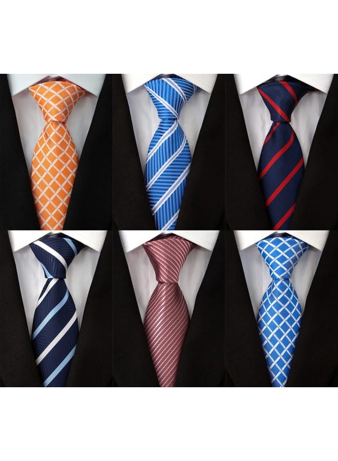 Adulove Men's Silk Woven Jacquard Neck Ties (6 Pieces, Blue/Pink/Orange) - Image 1