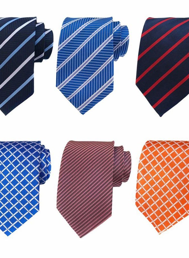 Adulove Men's Silk Woven Jacquard Neck Ties (6 Pieces, Blue/Pink/Orange) - Image 2