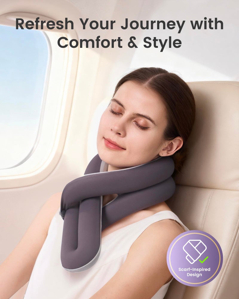 KPNEOL Travel Pillow, Neck Pillow – Ergonomic Memory Foam Pillow for Airplane, Adjustable & Ultra-Lightweight with Dual-Sided Fabric for Flight, Car, and Office Use, Grey - Image 2